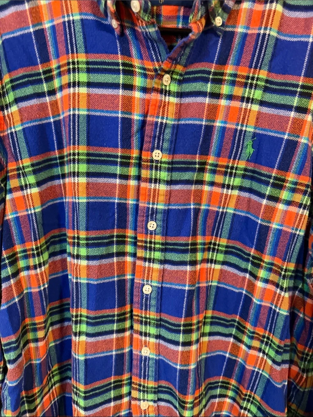 Polo by Ralph Lauren Blue Orange Green Plaid Button-Down Flannel feel Shirt